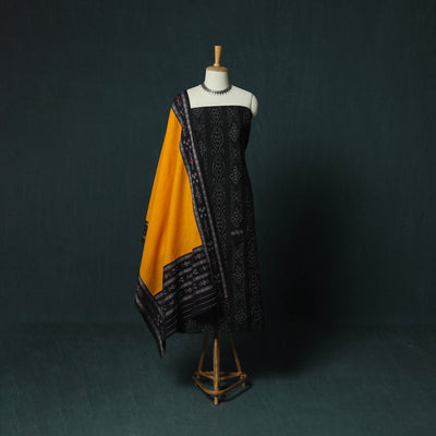 Black - Sambalpuri Ikat Cotton 3pc Unstitched Dress Material Suit Set 17