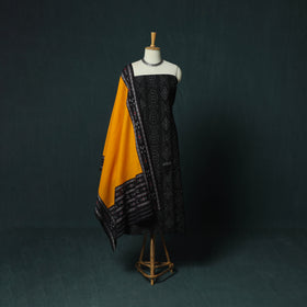 Black - Sambalpuri Ikat Cotton 3pc Unstitched Dress Material Suit Set 17