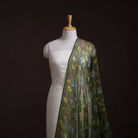 Handpainted Srikalahasti Pen Work Natural Dyed Kalamkari Kota Doria Silk Fabric 04