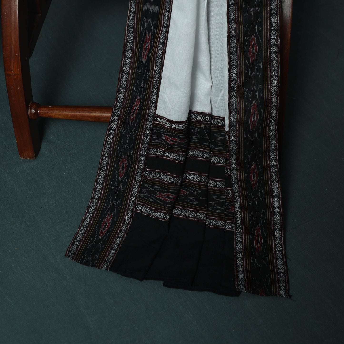 Black - Sambalpuri Ikat Cotton 3pc Unstitched Dress Material Suit Set 18