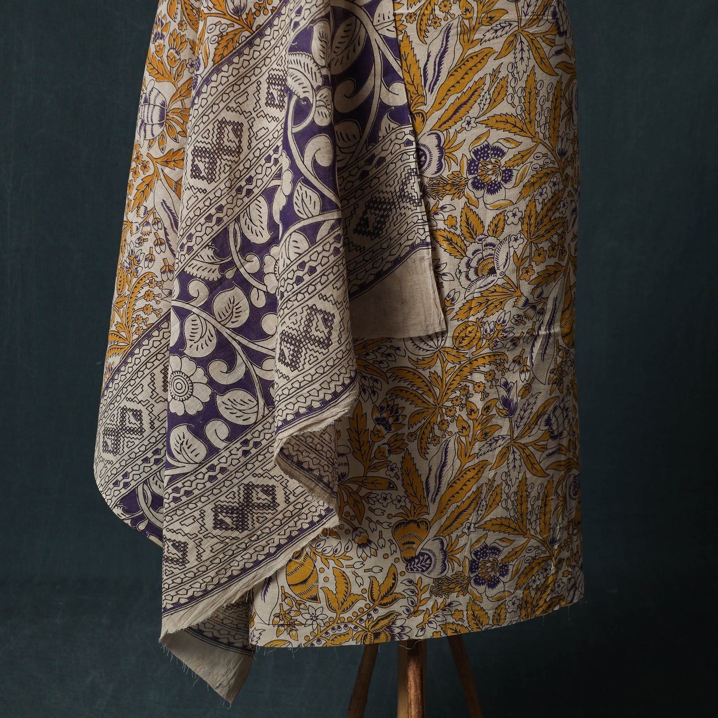 Yellow - Kalamkari Printed Cotton 2pc Unstitched Dress Material Kurta Set 02
