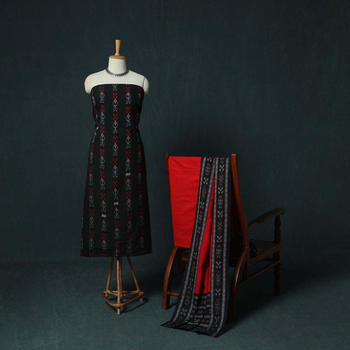 Sambalpuri Ikat Cotton 3pc Unstitched Dress Material Suit Set 19
