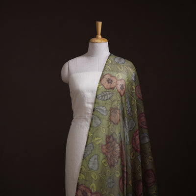 Handpainted Srikalahasti Pen Work Natural Dyed Kalamkari Kota Doria Silk Fabric 03