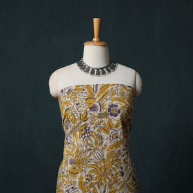 Yellow - Kalamkari Printed Cotton 2pc Unstitched Dress Material Kurta Set 02