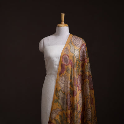 Handpainted Srikalahasti Pen Work Natural Dyed Kalamkari Kota Doria Silk Fabric 07