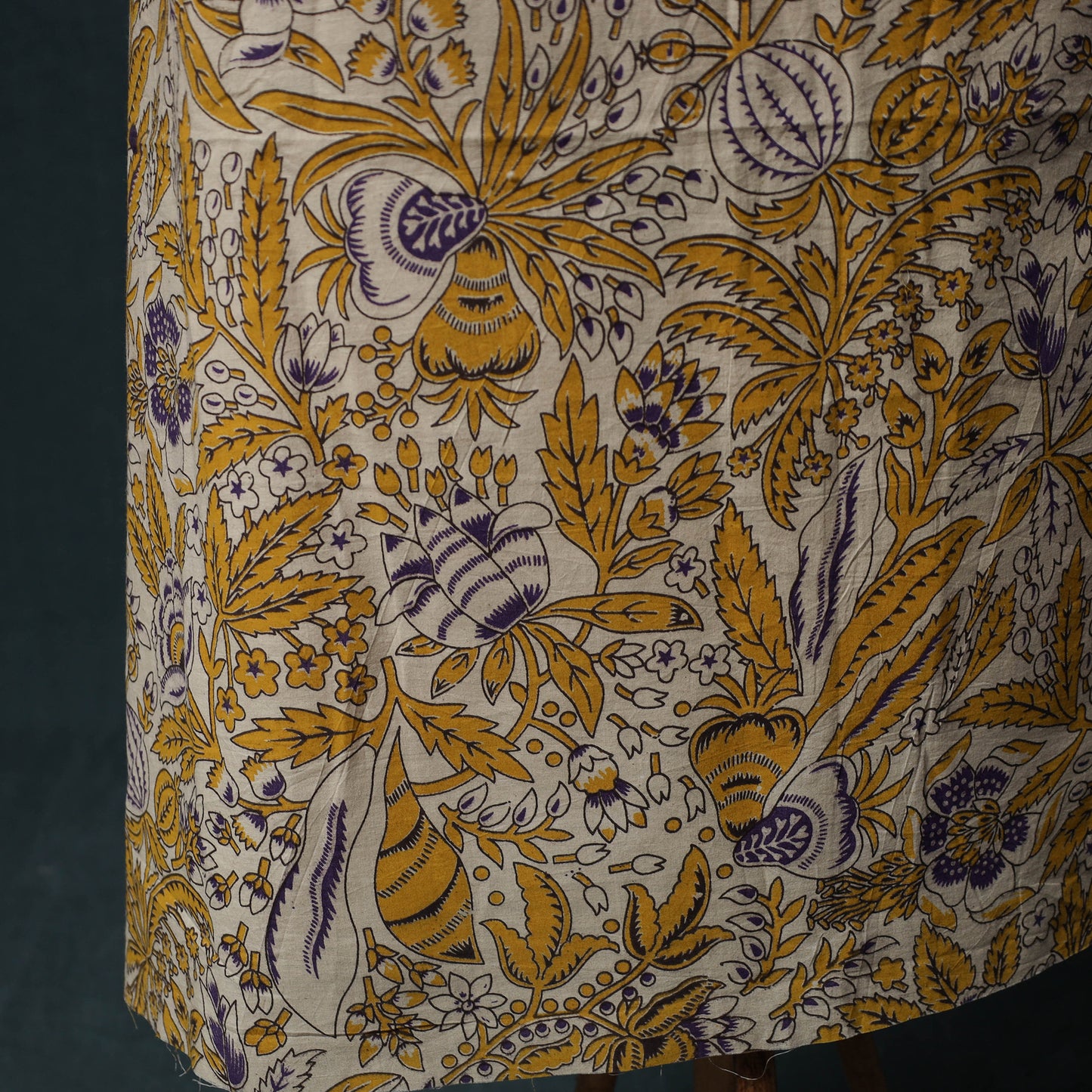 Yellow - Kalamkari Printed Cotton 2pc Unstitched Dress Material Kurta Set 02