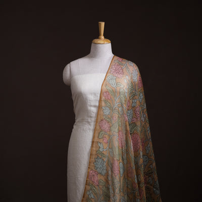 Handpainted Srikalahasti Pen Work Natural Dyed Kalamkari Kota Doria Silk Fabric 01