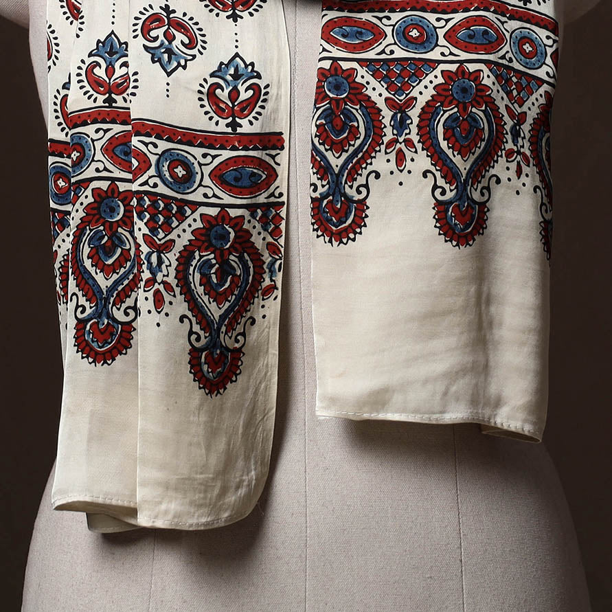 Kutch Bandhani Tie-Dye Ajrakh Block Print Modal Silk Stole 02