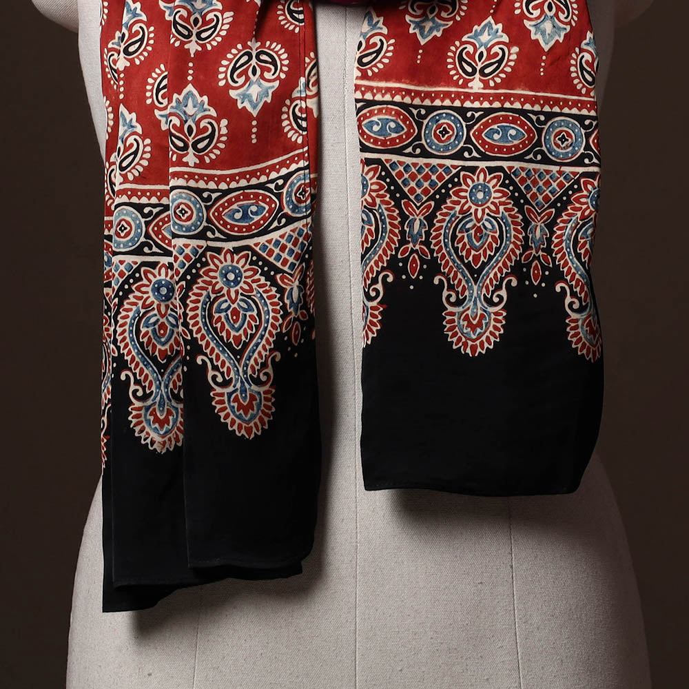 Kutch Bandhani Tie-Dye Ajrakh Block Print Modal Silk Stole 01