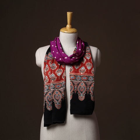 Kutch Bandhani Tie-Dye Ajrakh Block Print Modal Silk Stole 01
