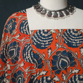 Orange - Kalamkari Printed Cotton 2pc Unstitched Dress Material Kurta Set 04