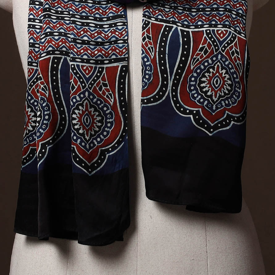 Kutch Bandhani Tie-Dye Ajrakh Block Print Modal Silk Stole 03