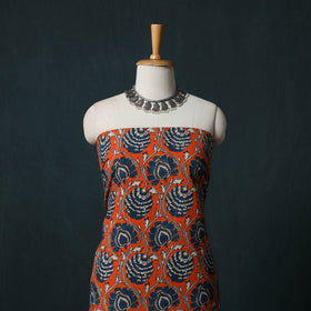 Orange - Kalamkari Printed Cotton 2pc Unstitched Dress Material Kurta Set 04
