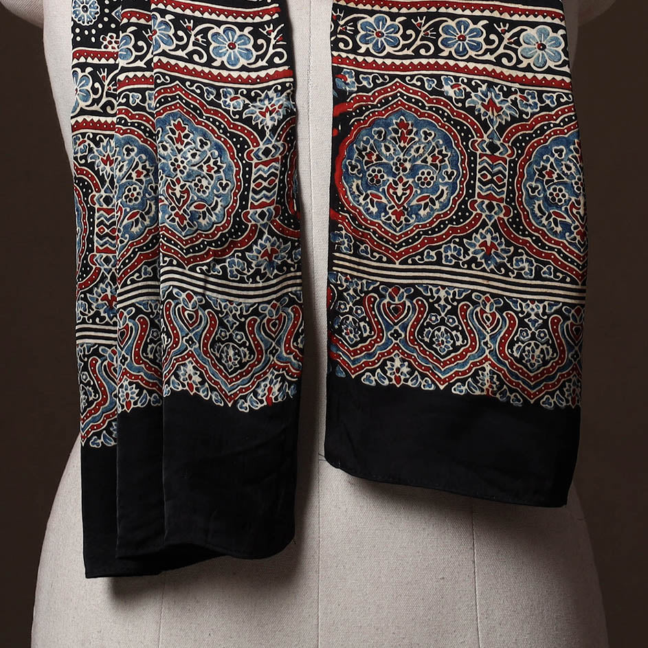 Kutch Bandhani Tie-Dye Ajrakh Block Print Modal Silk Stole 04