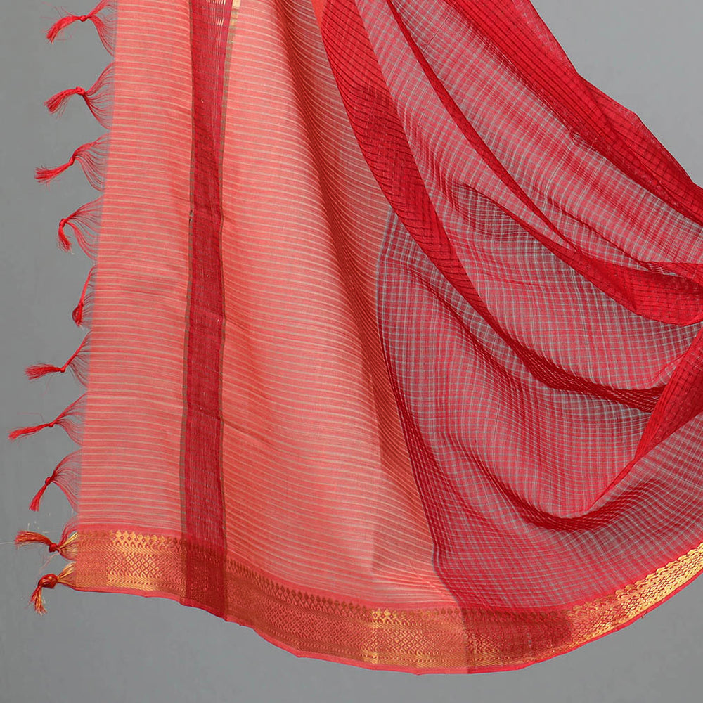 Red - 3pc Handloom Cotton Mangalagiri Dress Material 06