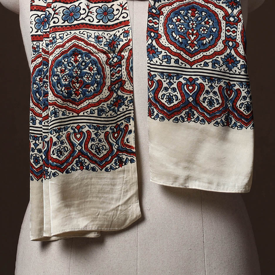 Kutch Bandhani Tie-Dye Ajrakh Block Print Modal Silk Stole 05