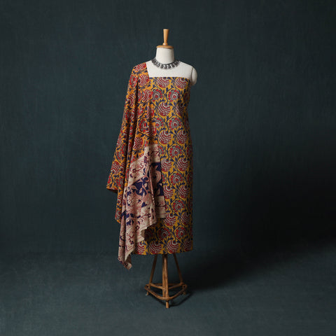 Yellow - Kalamkari Printed Cotton 2pc Unstitched Dress Material Kurta Set 05