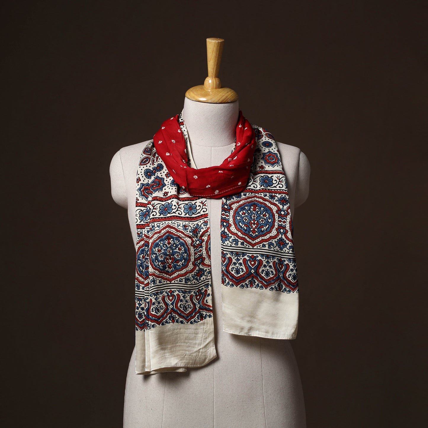 Kutch Bandhani Tie-Dye Ajrakh Block Print Modal Silk Stole 05