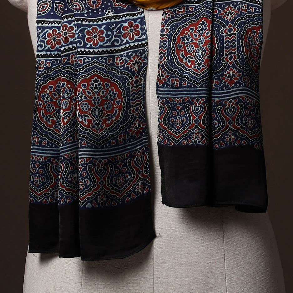 Kutch Bandhani Tie-Dye Ajrakh Block Print Modal Silk Stole 06