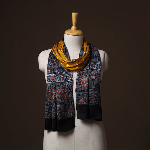 Kutch Bandhani Tie-Dye Ajrakh Block Print Modal Silk Stole 06