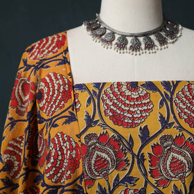 Yellow - Kalamkari Printed Cotton 2pc Unstitched Dress Material Kurta Set 05
