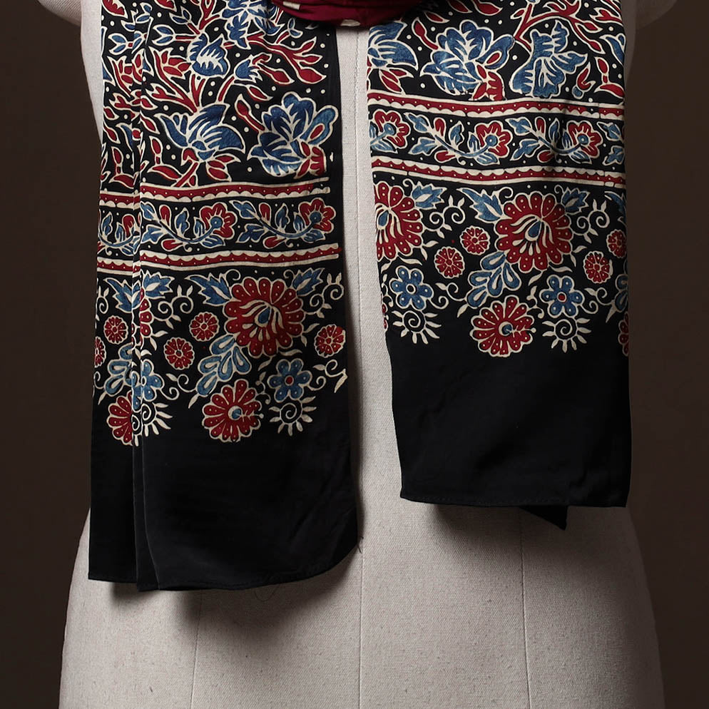 Kutch Bandhani Tie-Dye Ajrakh Block Print Modal Silk Stole 08