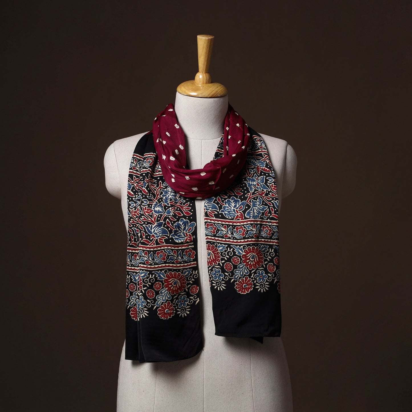 Kutch Bandhani Tie-Dye Ajrakh Block Print Modal Silk Stole 08