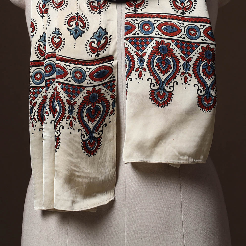 Kutch Bandhani Tie-Dye Ajrakh Block Print Modal Silk Stole 09