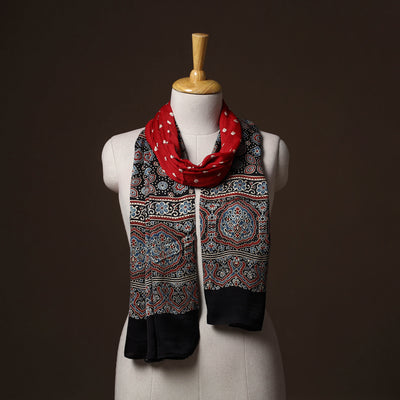 Kutch Bandhani Tie-Dye Ajrakh Block Print Modal Silk Stole 10