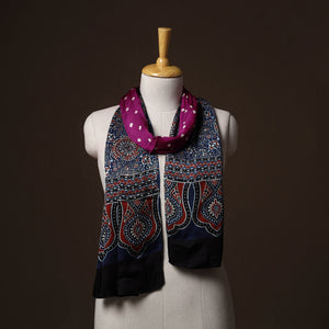 Kutch Bandhani Tie-Dye Ajrakh Block Print Modal Silk Stole 12