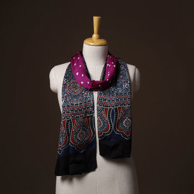 Kutch Bandhani Tie-Dye Ajrakh Block Print Modal Silk Stole 12