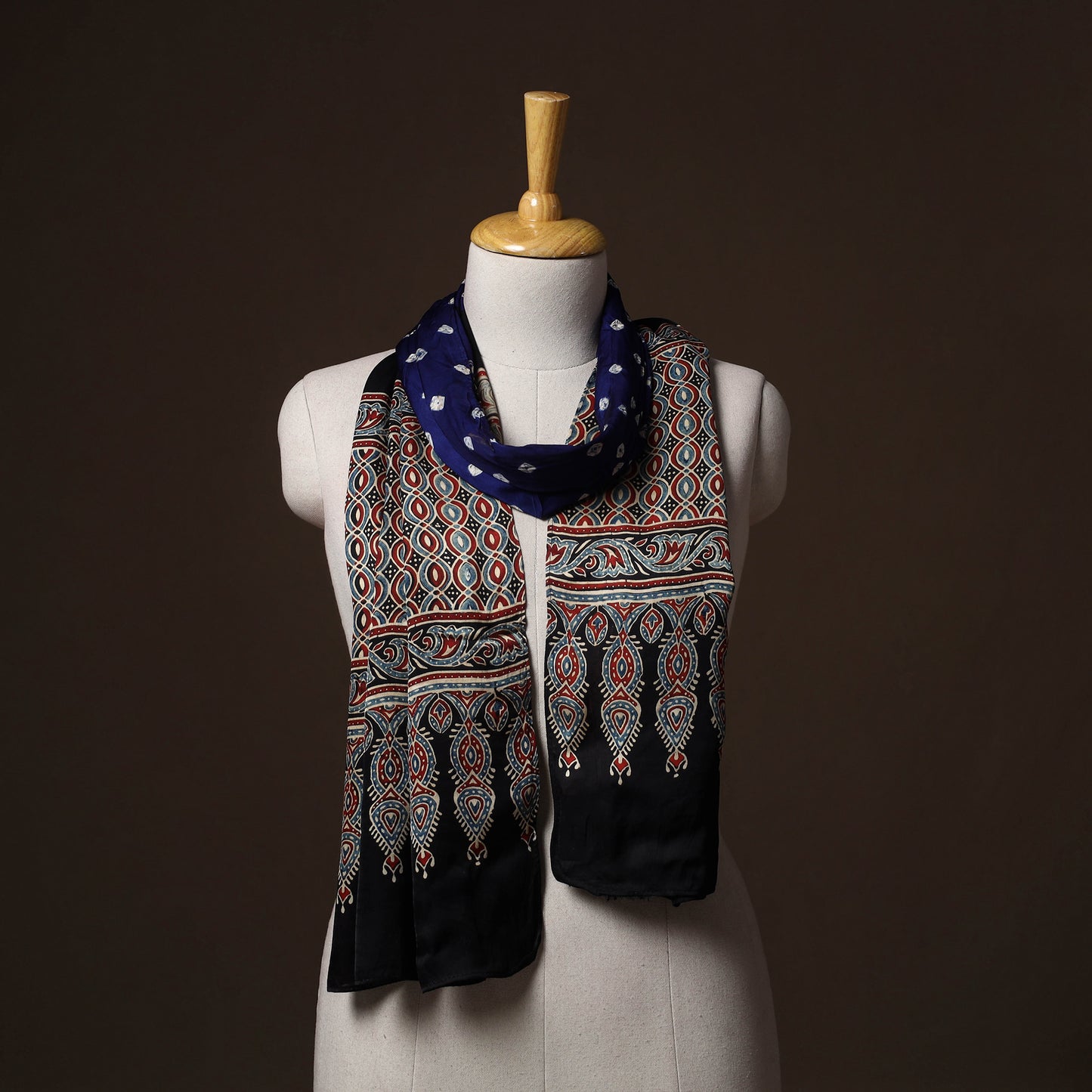 Kutch Bandhani Tie-Dye Ajrakh Block Print Modal Silk Stole 13