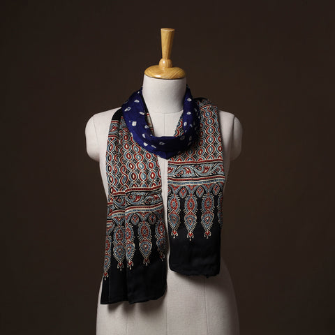 Kutch Bandhani Tie-Dye Ajrakh Block Print Modal Silk Stole 13