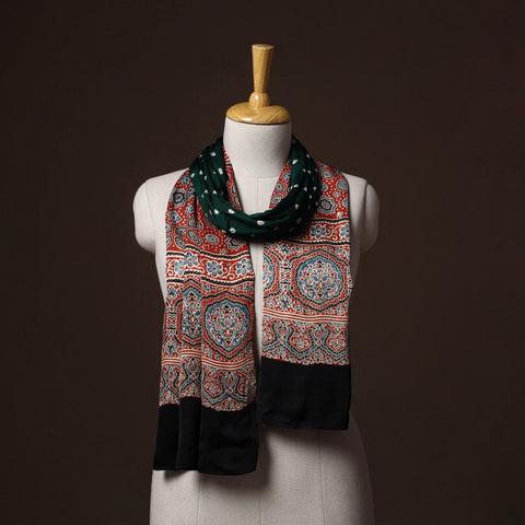 Kutch Bandhani Tie-Dye Ajrakh Block Print Modal Silk Stole 14