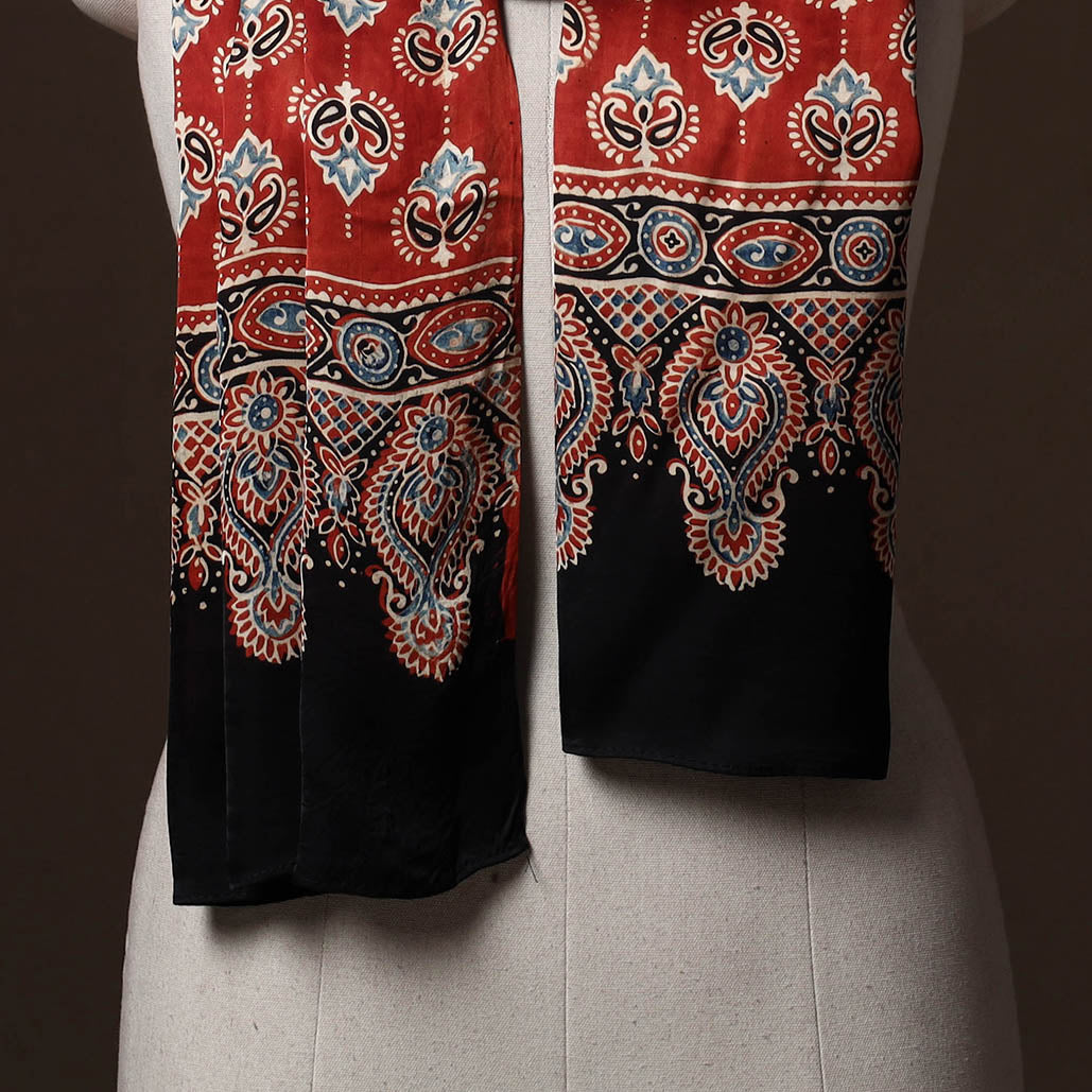 Kutch Bandhani Tie-Dye Ajrakh Block Print Modal Silk Stole 15