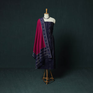 Blue - Sambalpuri Ikat Cotton 3pc Unstitched Dress Material Suit Set 22