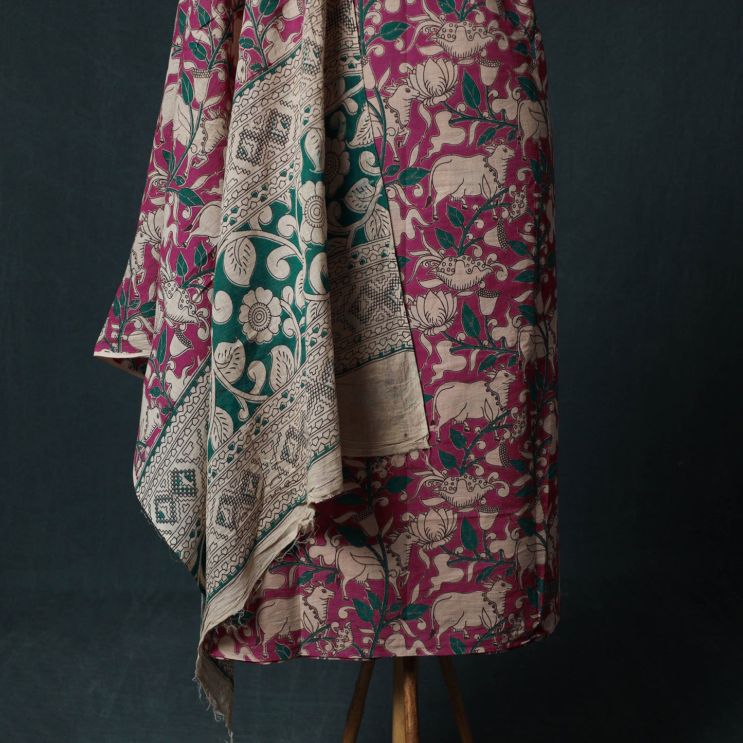 Purple - Kalamkari Printed Cotton 2pc Unstitched Dress Material Kurta Set 07