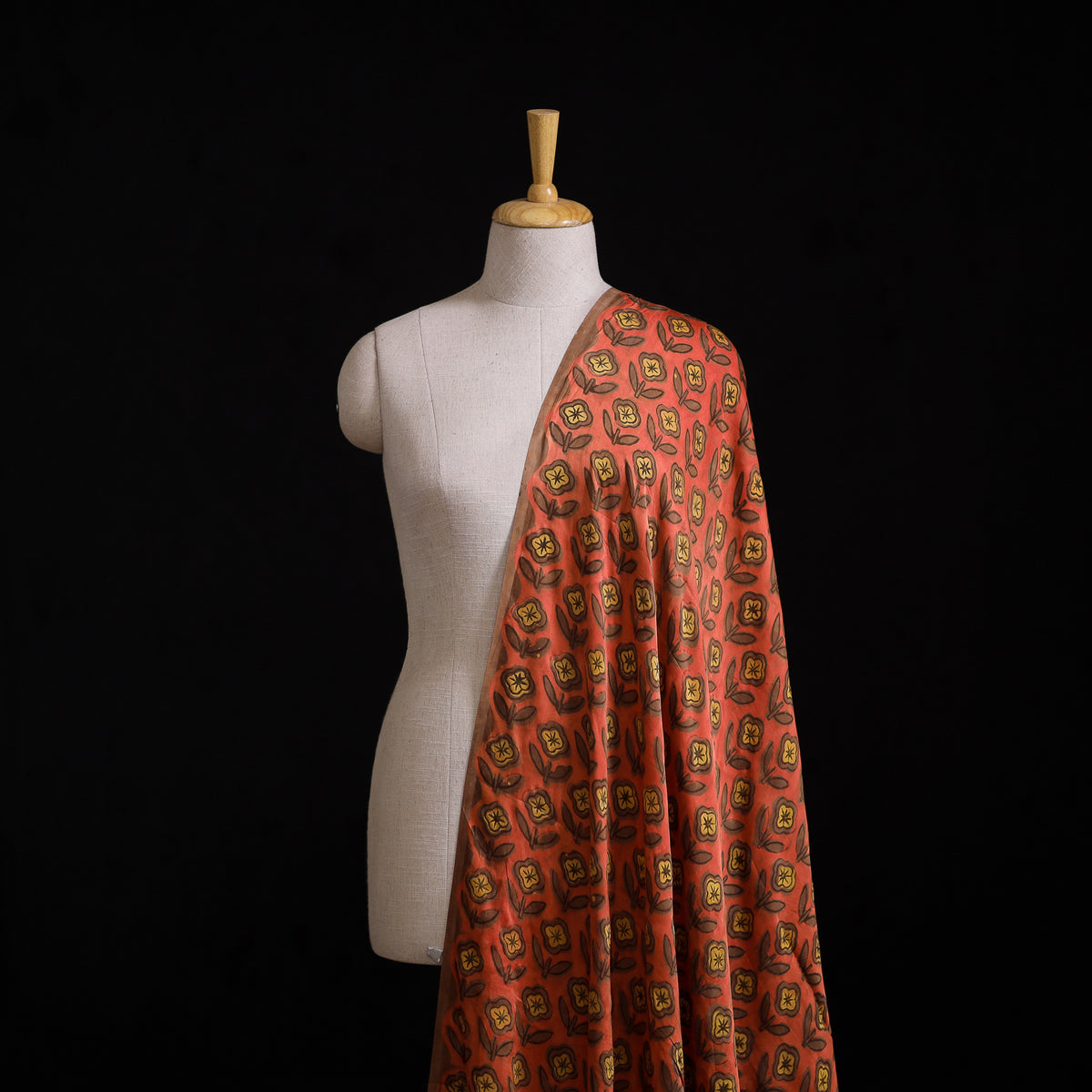 Pomegranate Peel Hand Block Print Modal Silk Fabric 08