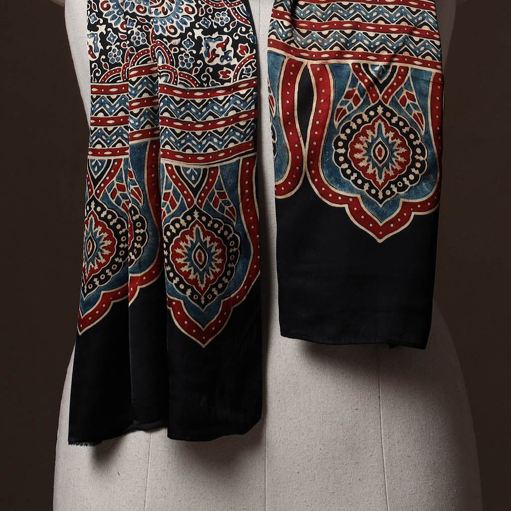 Kutch Bandhani Tie-Dye Ajrakh Block Print Modal Silk Stole 16
