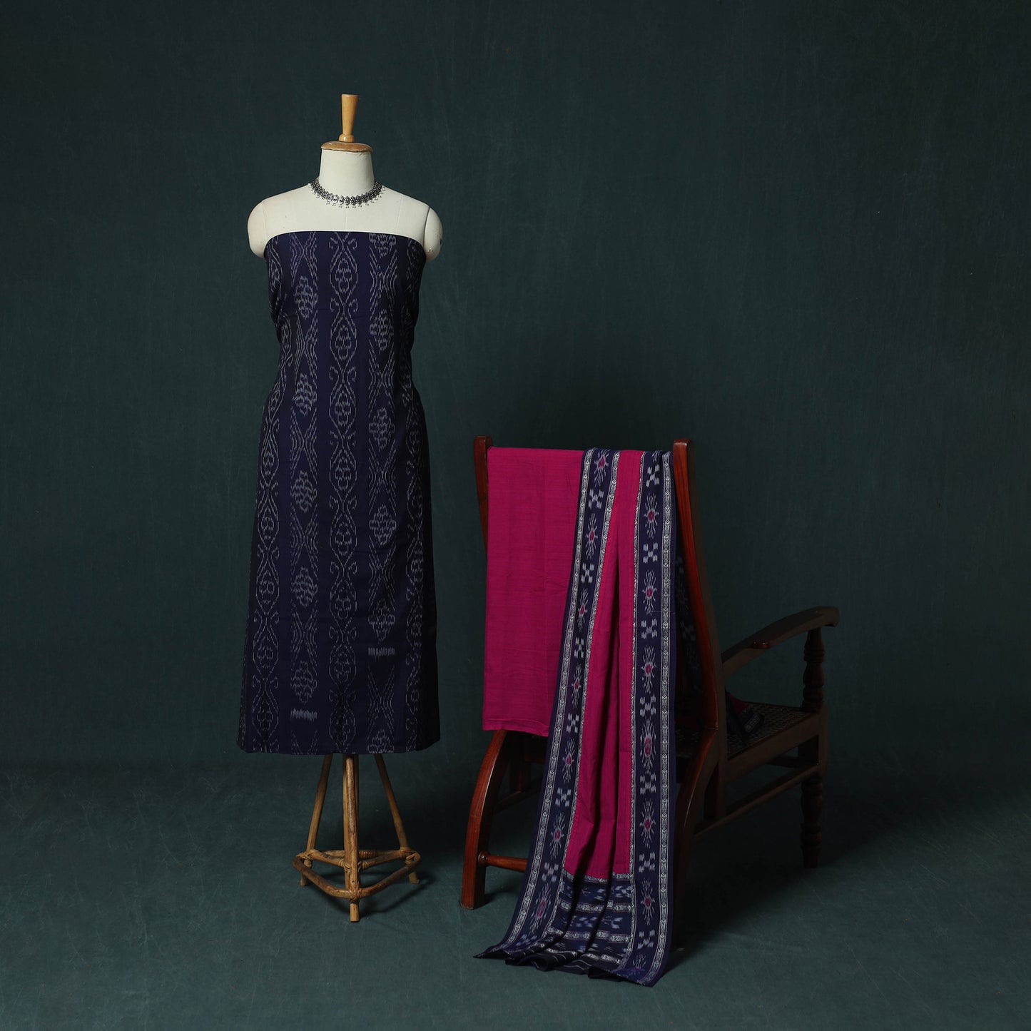 Sambalpuri Ikat Cotton 3pc Unstitched Dress Material Suit Set 22