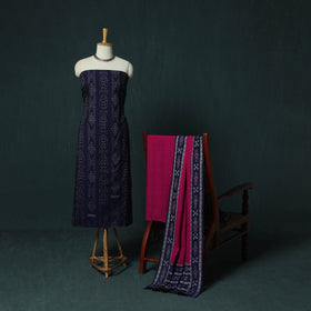 Sambalpuri Ikat Cotton 3pc Unstitched Dress Material Suit Set 22