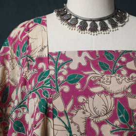 Purple - Kalamkari Printed Cotton 2pc Unstitched Dress Material Kurta Set 07