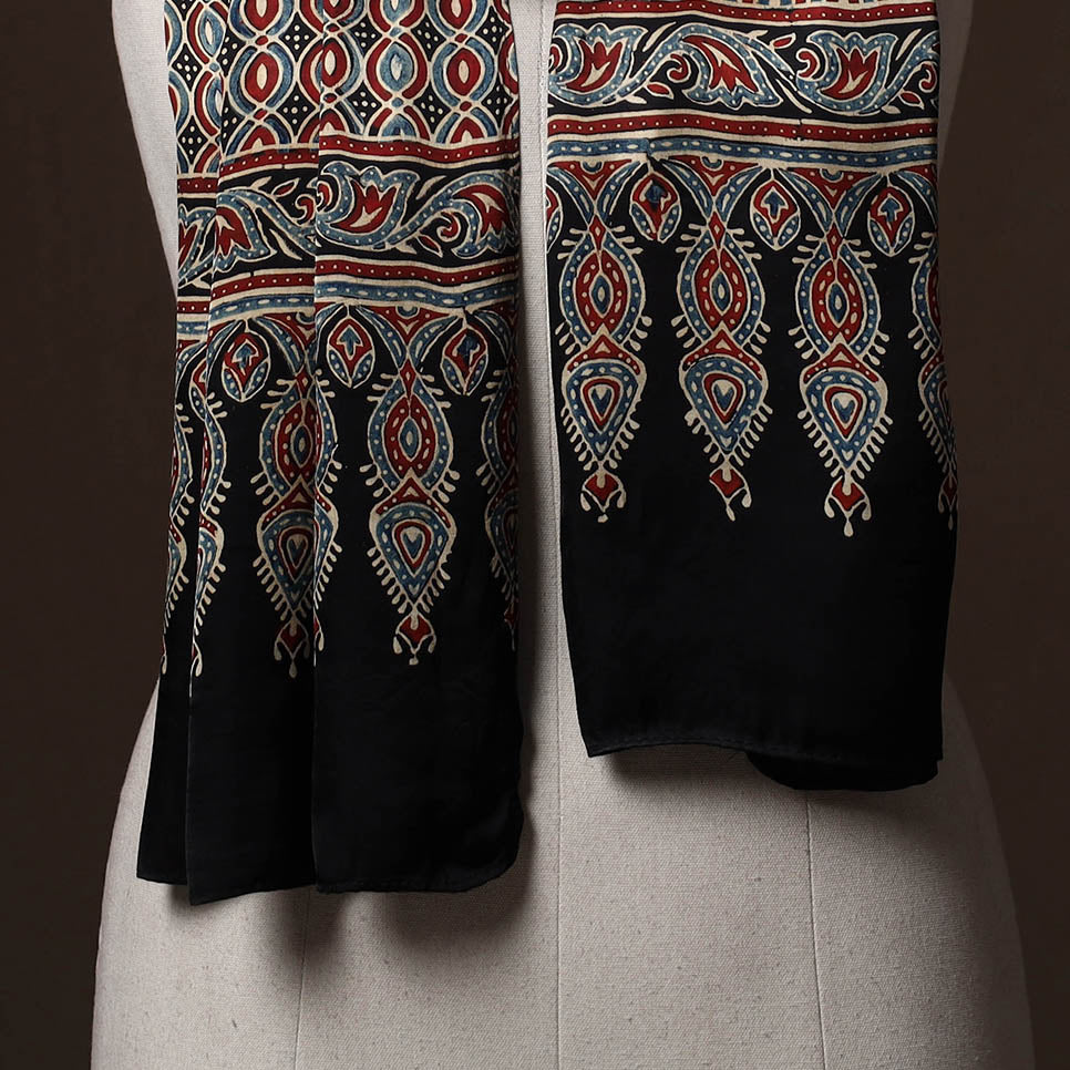Kutch Bandhani Tie-Dye Ajrakh Block Print Modal Silk Stole 17
