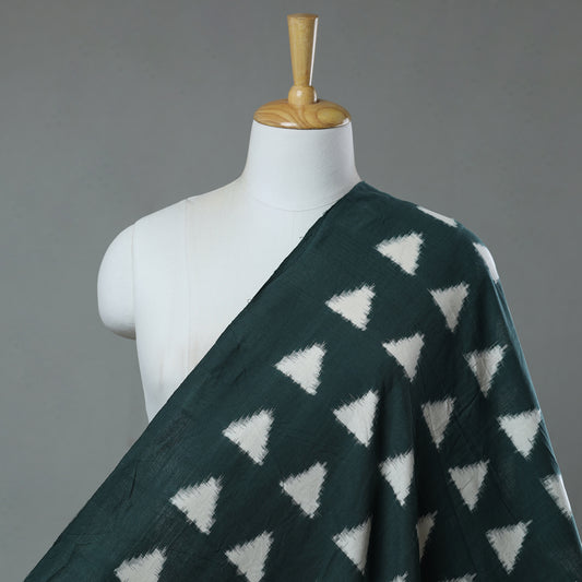 Triangular Motifs On Pine Green Traditional Pochampally Woven Double Ikat Handloom Cotton Fabric 17