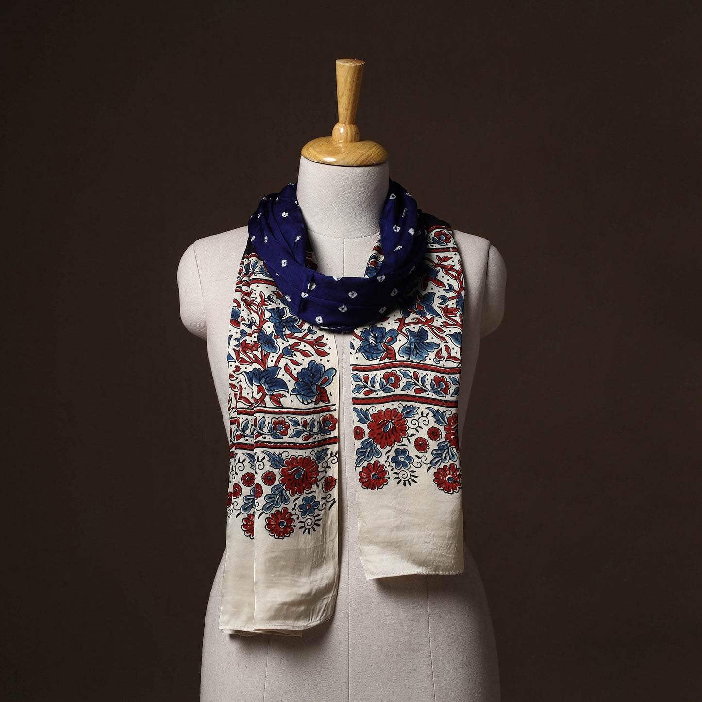 Kutch Bandhani Tie-Dye Ajrakh Block Print Modal Silk Stole 18