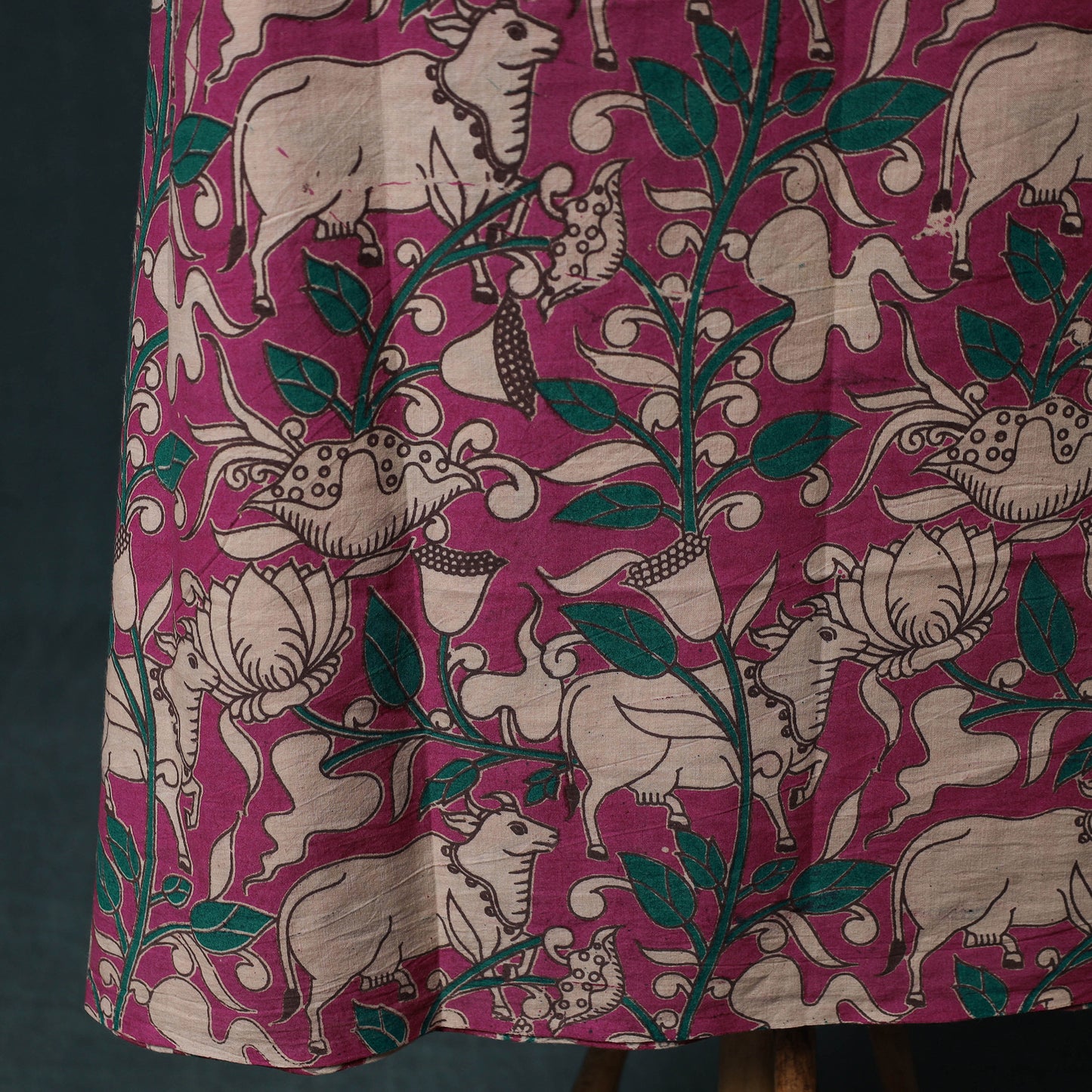 Purple - Kalamkari Printed Cotton 2pc Unstitched Dress Material Kurta Set 07