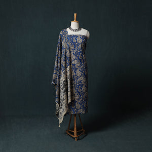 Blue - Kalamkari Printed Cotton 2pc Unstitched Dress Material Kurta Set 08