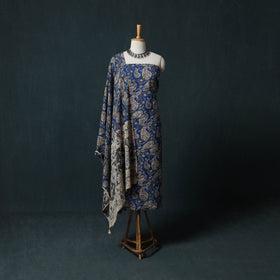 Blue - Kalamkari Printed Cotton 2pc Unstitched Dress Material Kurta Set 08