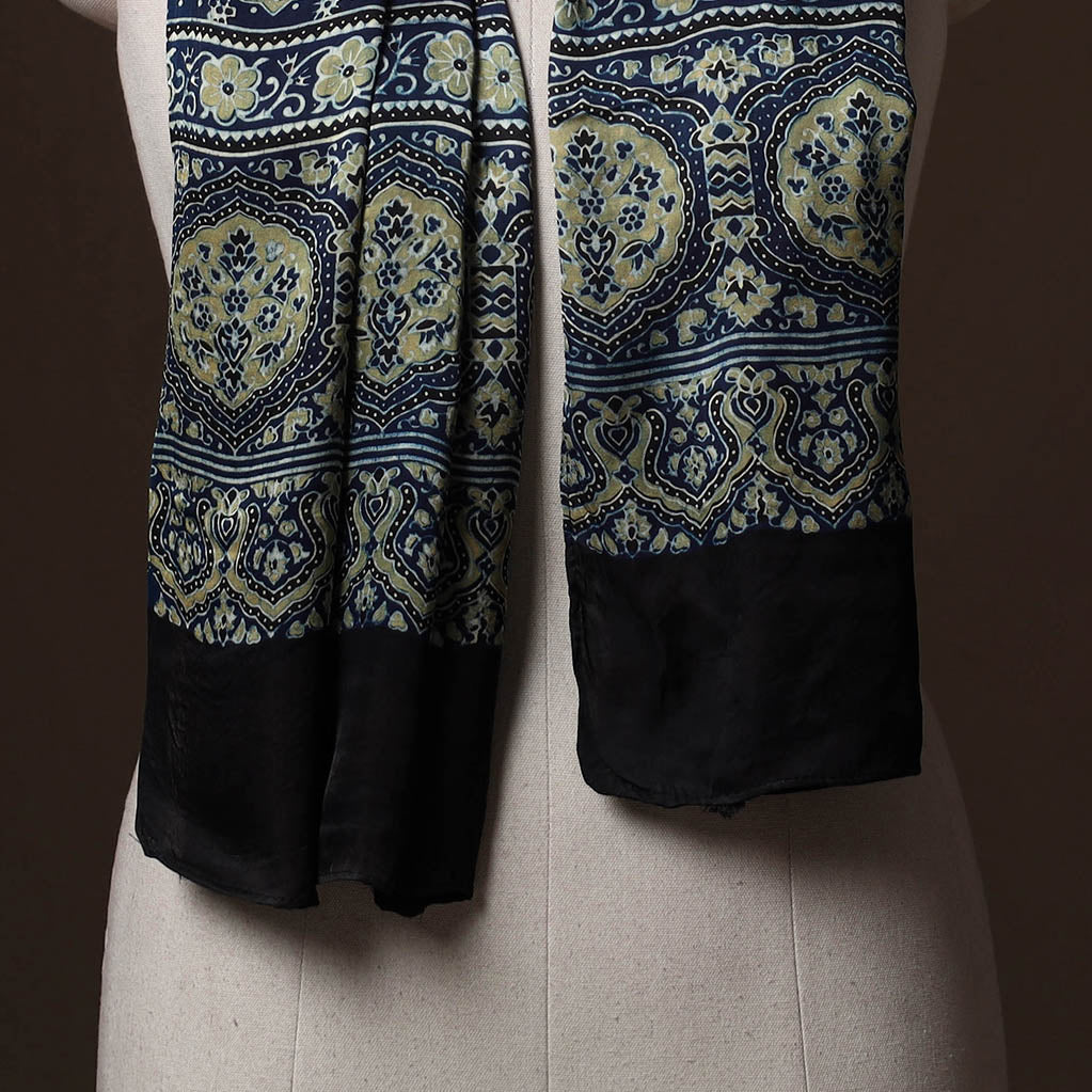 Kutch Bandhani Tie-Dye Ajrakh Block Print Modal Silk Stole 20
