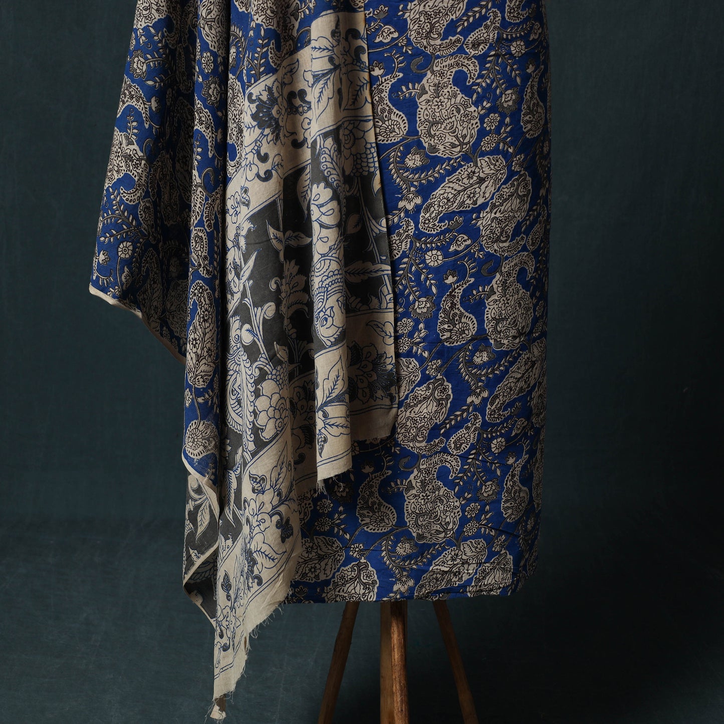 Blue - Kalamkari Printed Cotton 2pc Unstitched Dress Material Kurta Set 08